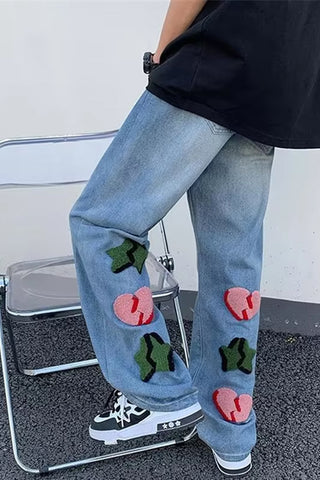 Graffiti Pattern Back Embroidered Men Jeans Pants