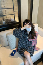 Black and Pink Colors Combination Plaid Blouse Shirt
