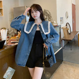 Long Sleeve Doll Collar Denim Blouse Shirt