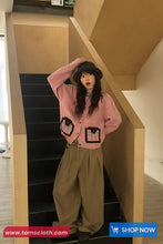 Long Sleeve Bow Pattern Knitted Cropped Cardigan Sweater