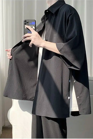 Loose Side Button Casual Men Blouse Shirts