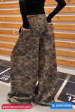 Loose Elastic Waist Camouflage Military Wide Leg Pants