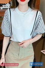 Short Sleeve Striped Contrast Color O-Neck Shirts