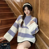 Long Sleeve Off Shoulder Striped Sweater
