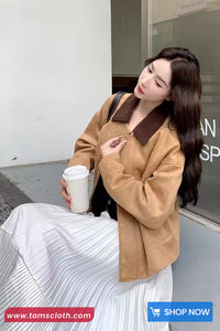 Long Sleeve Turn Down Collar Faux Suede Winter Jacket