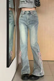 High Waist Side Lace Tie Blue Jeans Pants