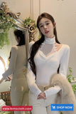 Long Sleeve High Neck Hollow Out Cropped Shirt