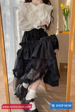 High Waist Asymmetrical Mesh Patchwork Ruffle Maxi Skirts