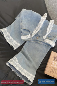 High Waist Retro Lace Patchwork Jeans Pants