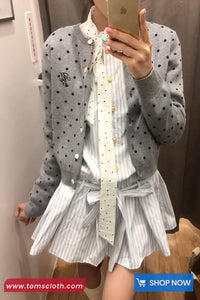 Long Sleeve Cute Bow Striped A-Line Dress