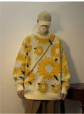 Loose O-Neck Sunflower Pattern Warm Sweater