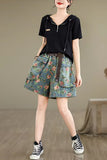Double Pockets Cute Floral Pattern Denim Shorts