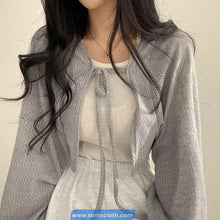 Lantern Sleeve Lace Up Knitted Cropped Cardigan