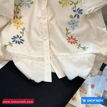 Cute Retro Doll Collar Flower Embroidered Blouse Shirt