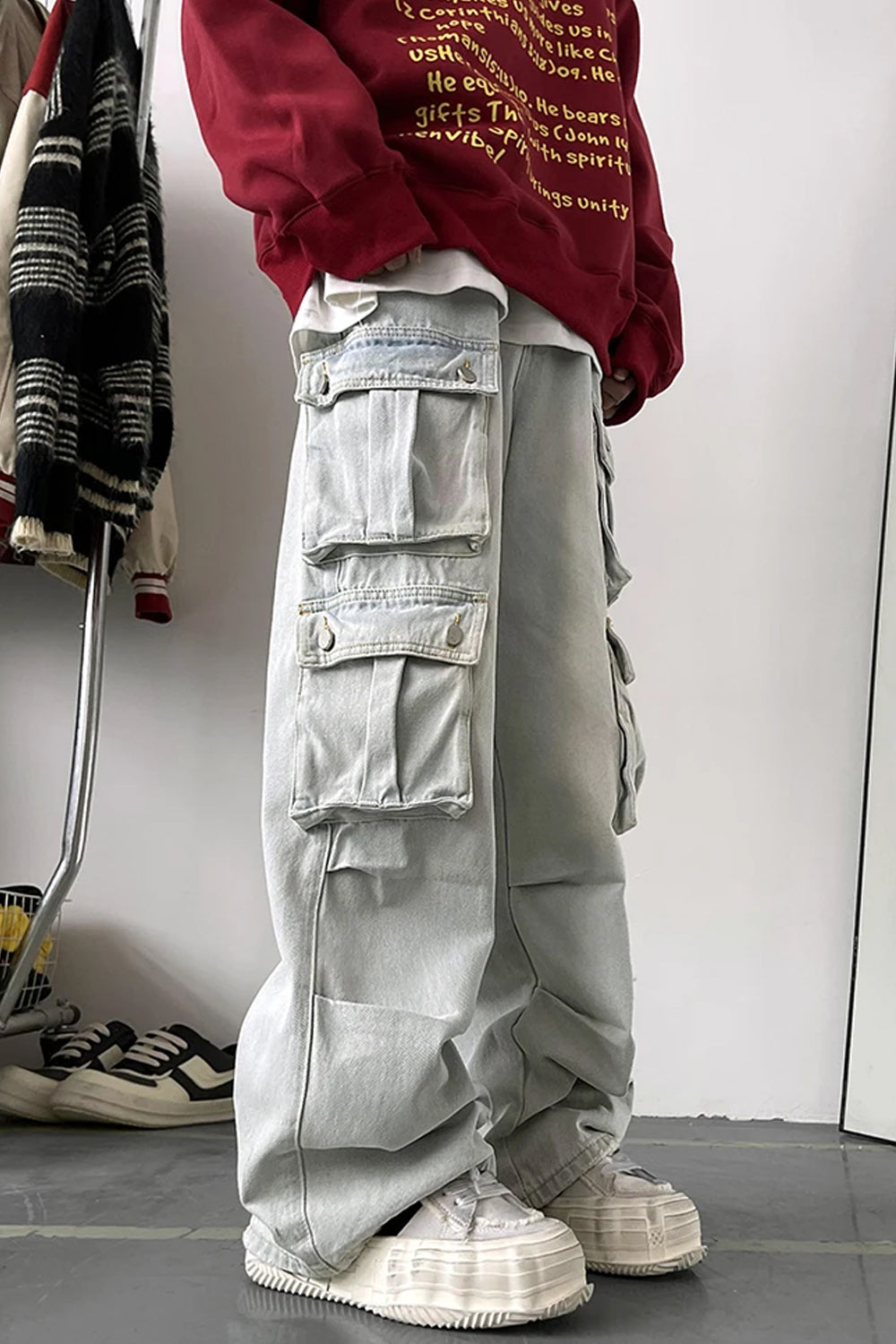 Cargo Multi Pockets Blue Denim Pants