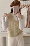 V-Neck Solid Knitted Sleeveless Sweater