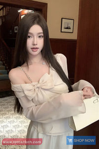 3D Bow Flare Sleeve Elegant Blouse Shirt