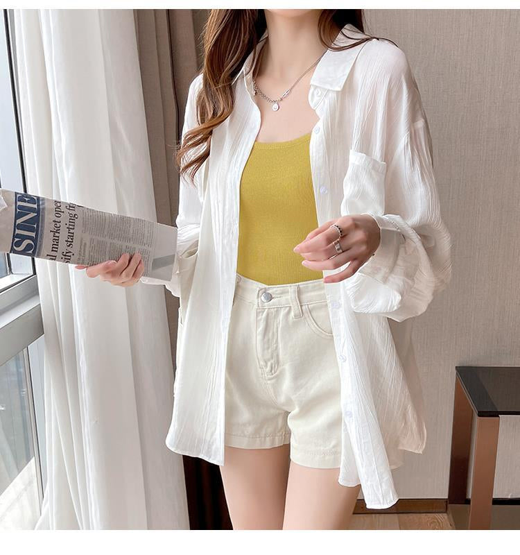 Long Sleeve Simple Semi Transparent Office Blouse Shirt – Tomscloth
