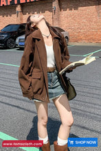 Long Sleeve Corduroy Turn Down Collar Zipper Jacket