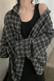 Long Sleeve Grey Plaid Pattern Blouse Shirts