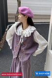 Sleeveless Floral Embroidered Vest Corduroy Purple Sweater