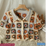 Turn Down Collar Retro Flower Pattern Crochet Shirts