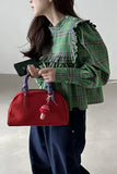 Loose Puff Sleeve Green Plaid Ruffled Blouse Shirt