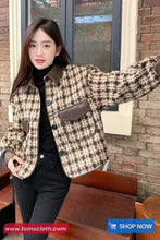 Long Sleeve Double Pockets Vintage Plaid Jacket