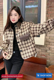 Long Sleeve Double Pockets Vintage Plaid Jacket