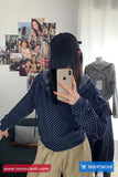 Long Sleeve Dots Pattern Zipper Hooded Jacket