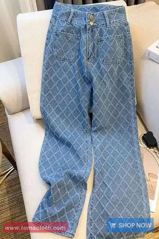 High Waist Diamond Pattern Women Jeans Pants