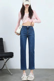 High Waist Straight Basic Slim Jeans Pants