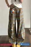 Loose Retro Plaid Stars Pattern Wide Leg Pants