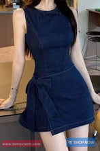 Sleeveless Bow Bandage Denim Dress