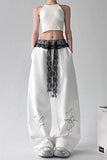 Loose Butterfly Pattern Lace Patchwork Sweatpants