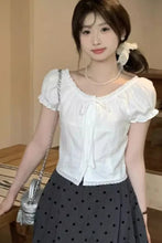 Short Sleeve Bow Knot Cute Cropped Slim Shirts