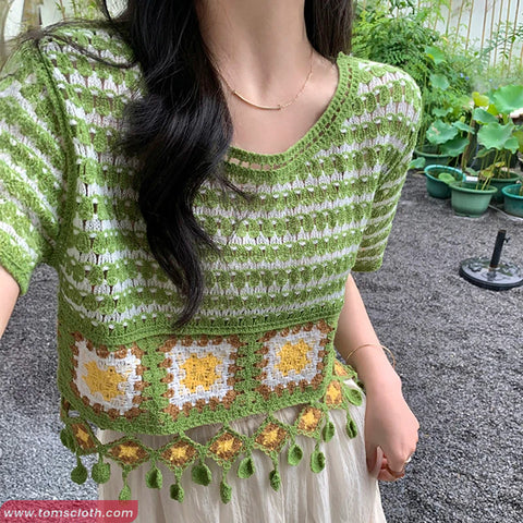 Short Sleeve Knitted Crochet Style Shirt