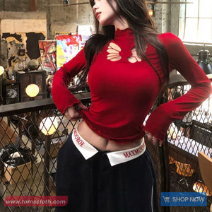 Long Sleeve Cut Butterfly Pattern Hollow Out Shirt