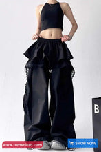 Extended Elastic Waist Lace Patchwork Pants