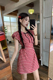 Vintage Red Plaid Slim Mini Dress