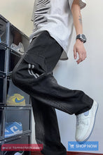 Elastic Waist Flap Pockets Men Denim Pants