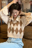 Argyle Pattern Sleeveless Knitted Vest Sweater