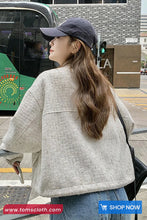 Loose Semi High Collar Retro Tweed Jacket
