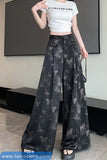 Loose Butterfly Pattern Satin Long Pants