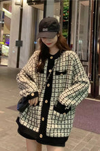 Long Sleeve Retro Plaid Knitted Cardigan Sweater