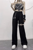Hip Hop Belted Chain Hollow Long Pants