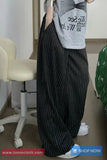 Loose Elegant Black Striped Office Pants