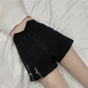 Sexy Cut Off Zippers Black Shorts Jeans