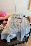 Long Sleeve Colorful Buttons Striped Denim Blouse Shirt