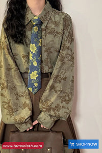 Long Sleeve Flowers Printed Retro Blouse Shirt